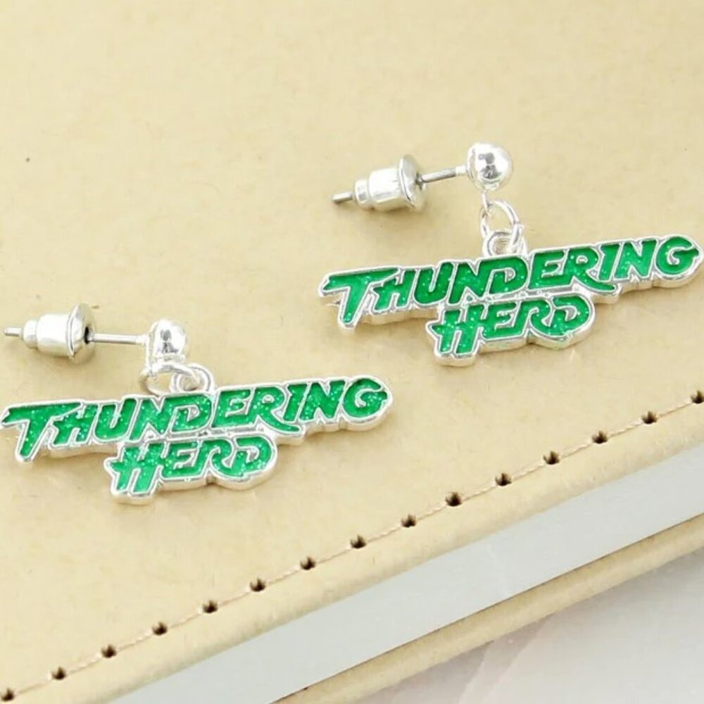 Marshall University Earrings MU Go Thundering Herd Enamel Green Jewelry
